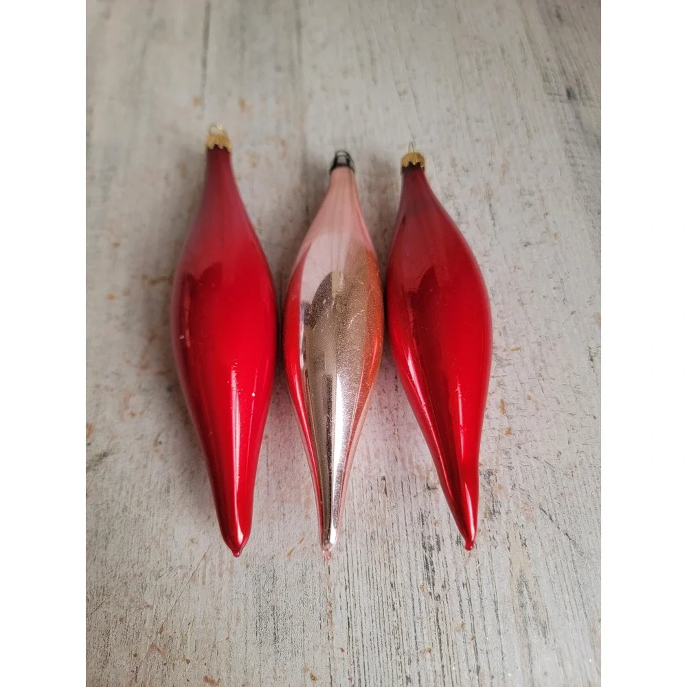 Pink red abstract blown glass ornament vintage Xmas set Valentine